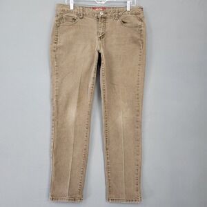 one5one Women Jeans Size 12 Brown Stretch Studded Straight Classic Midrise Zip